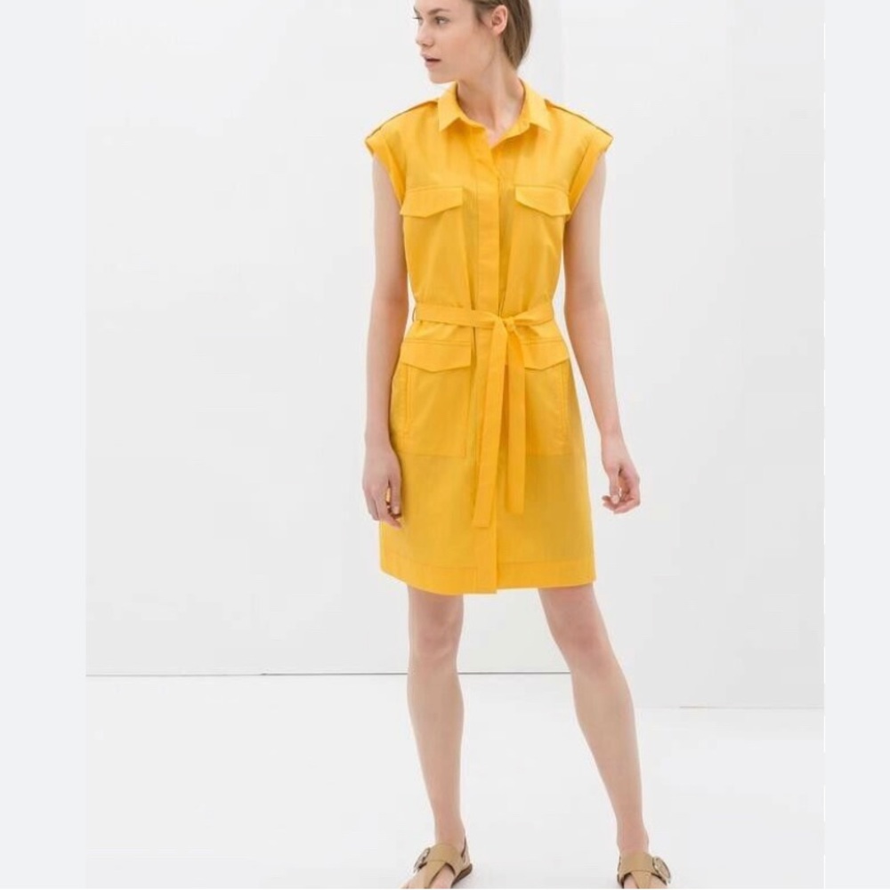 Zara Basic Sleeveless Yellow Shirt Dress